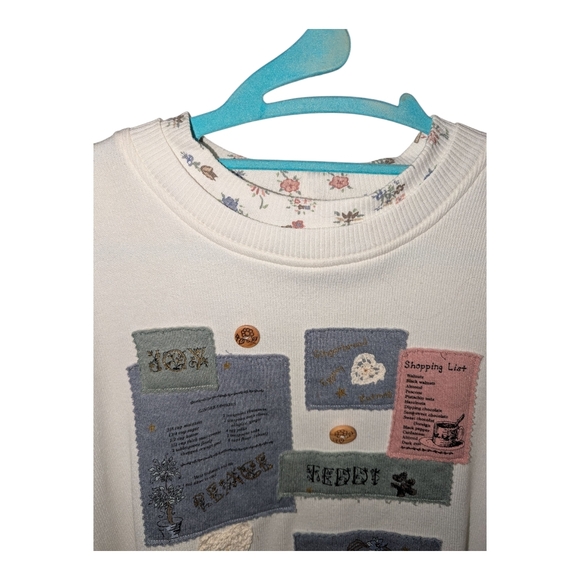 Vintage Teddi Cream Crew Neck Sweater with Patchwork Design Cottage Core - Picture 3 of 5